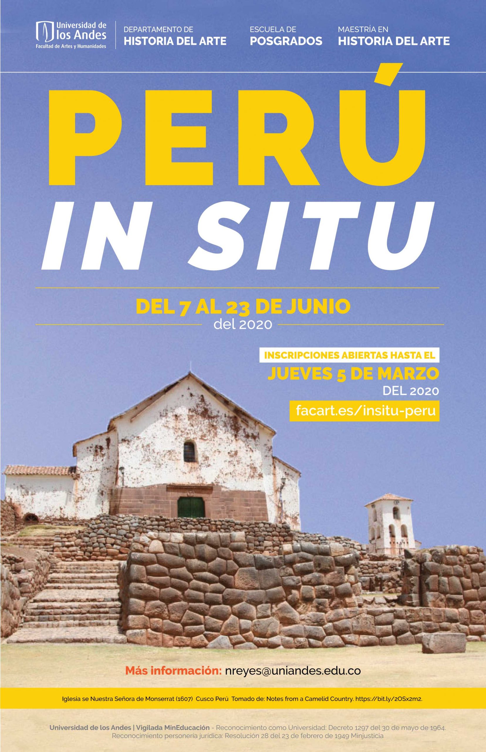 Inscripciones abiertas hasta el jueves 5 de marzo para Perú in situ que se llevará a cabo del 7 al 23 de junio