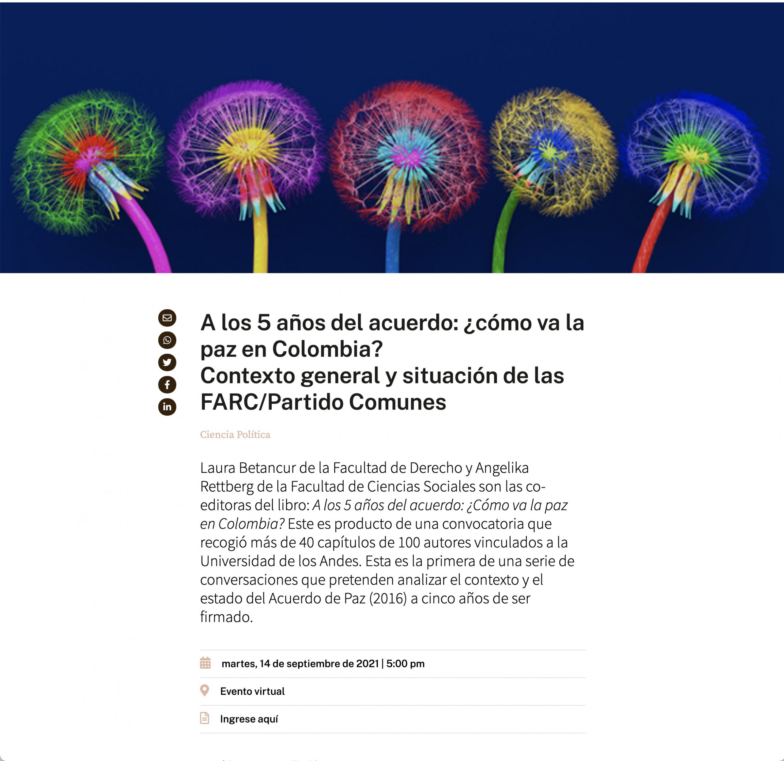 A los 5 años del acuerdo: ¿cómo va la paz en Colombia? Contexto general y situación de las FARC/Partido Comunes