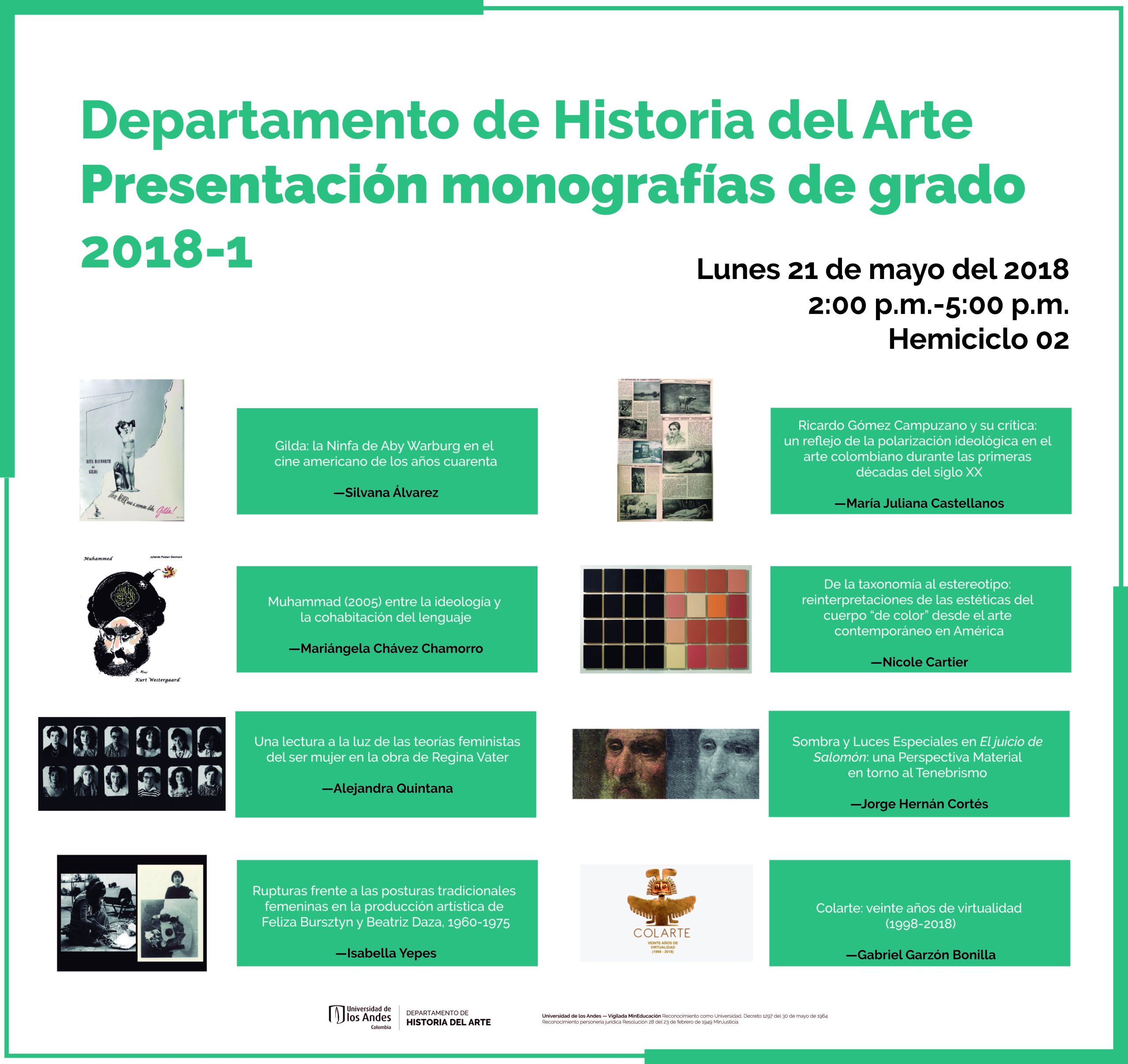 Presentación de monografías de grado 2018-1 del Departamento de Historia del Arte