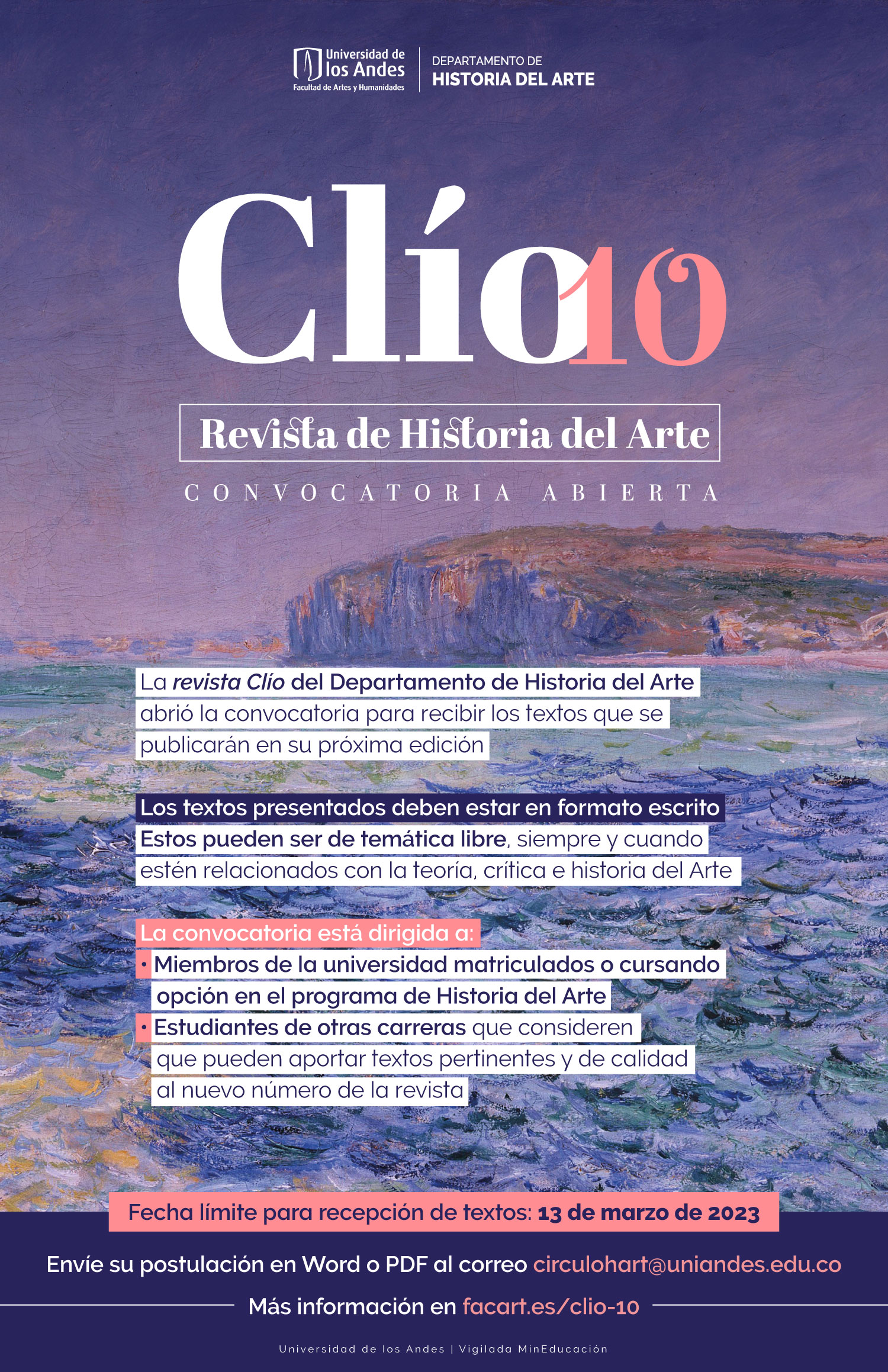 La revista Clío del Departamento de Historia del Arte abrió la convocatoria para recibir los textos que se publicarán en su próxima edición